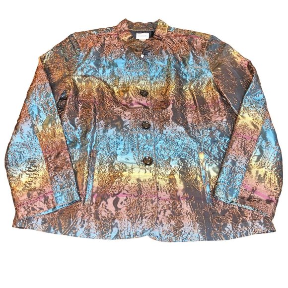 Chico's Brown/Teal Shine Hali Jacket, Size 2 (US L) NWT - Picture 1 of 7